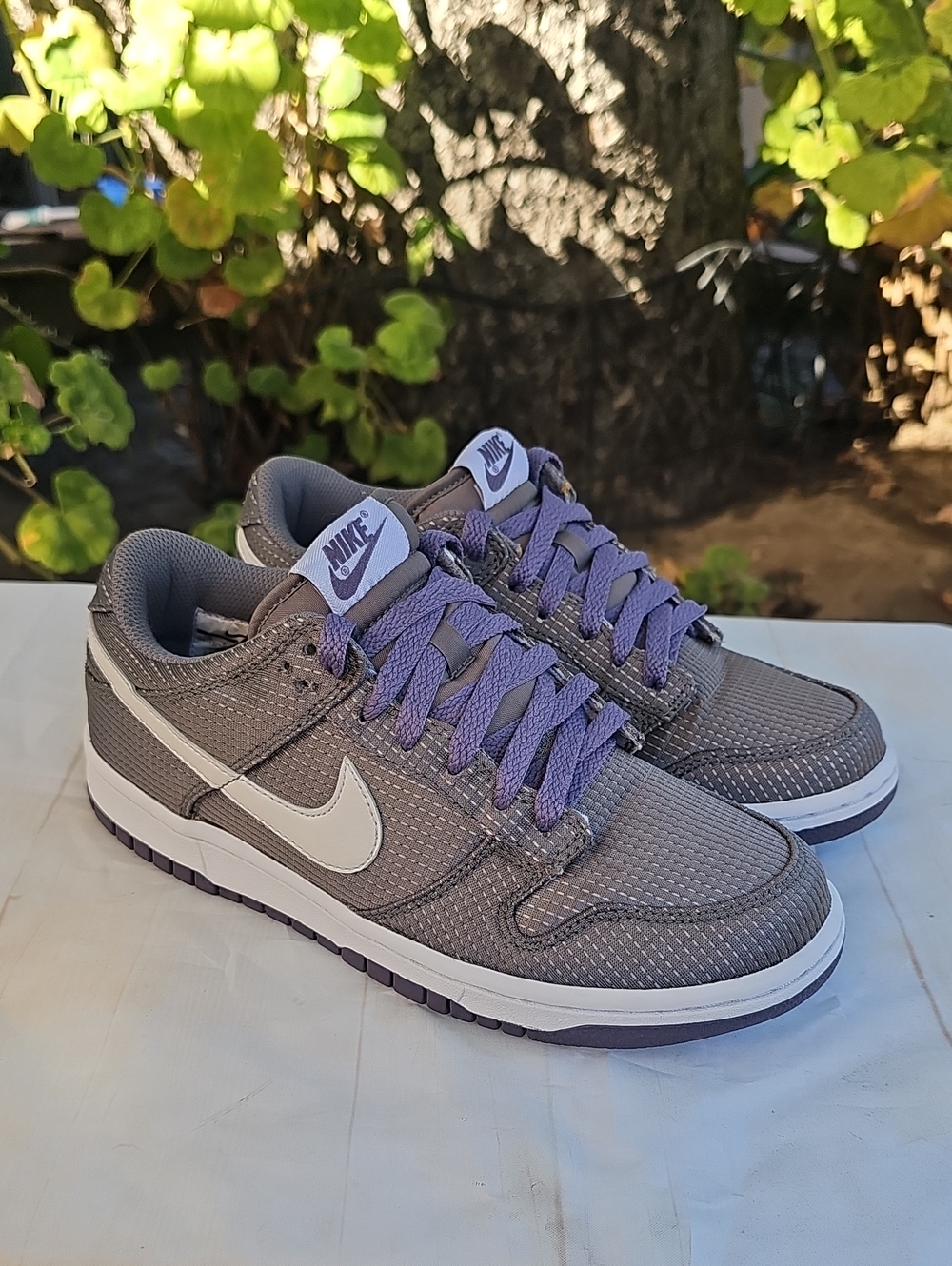 Nike Gray Sneakers with Lavender Laces Ripstop Dunks